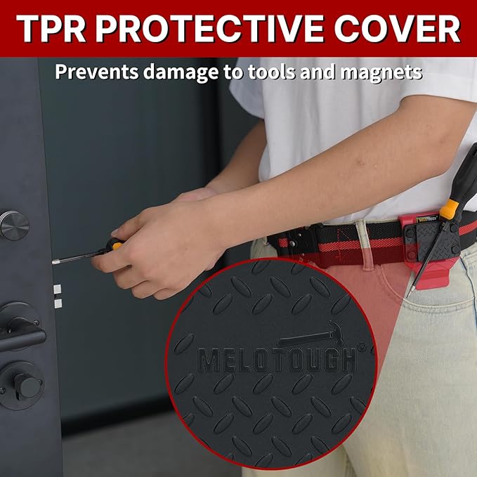 MELOTOUGH Magnetic Tool Holder, N48 Strong Magnetic Belt Clip for Nails, Screws, Drill Bit, Wrenches, Screwdrivers, Hammer, Sockets and Other Metal Tools and Hardware - Fits Up to 2.7" Belt