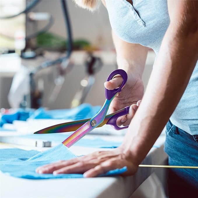 Stainless Steel Fabric Scissors, 10.5 Inch - Ultra-Sharp, Professional Titanium Coated Tailor Scissors for Clothing and Home