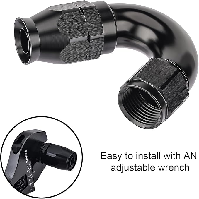 EVIL ENERGY 10AN 150 Degree PTFE One Piece Full Flow End Hose Fitting Aluminum Black