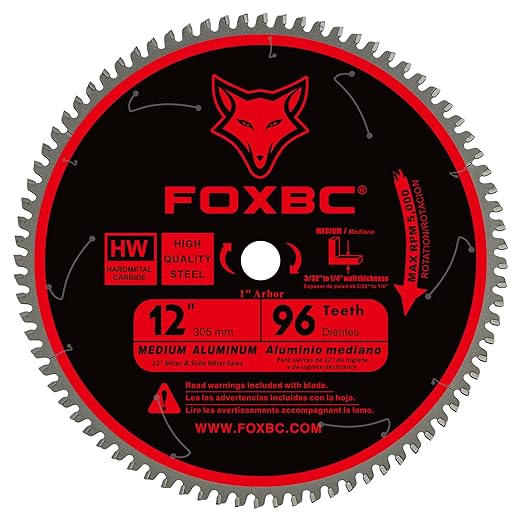 FOXBC 12 Inch Saw Blade 96-Tooth TCG for Aluminum Non-Ferrous Metal & Plastic Cutting with 1-Inch Arbor