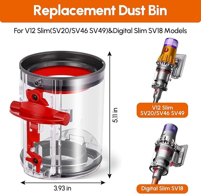 Dust Bin Replacement Parts for Dyson,For V12 SV18 SV20 Detect Slim,Digital Slim Vacuum Cleaner Canister Bin Accessories Part