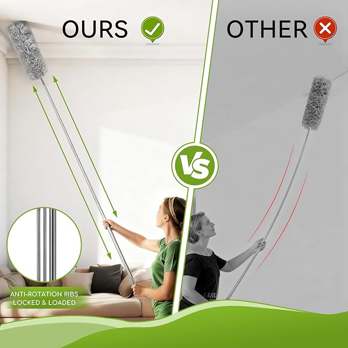 12-in-1 100-Inch Extendable Duster Kit–Multi-Tool Set (Multi-Angle Chenille/Microfiber/Window Blind/PP Panel) for Home/Office/Car