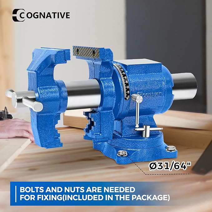 COGNATIVE 6-Inch Heavy Duty Bench Vise Ductile Iron Bench Vise 360째 Multi-Purpose Bench Vice with Anvil, Clamp force 9900lbs, Blue Swivel Vise