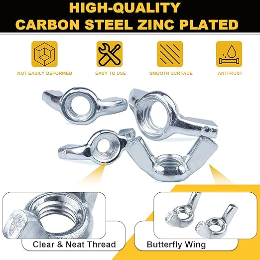 Siptenk Metric Wing Nuts 125PCS, M3 M4 M5 M6 M8 M10 M12 Wingnuts 7 Assorted Sizes Carbon Steel Zinc Plated Butterfly Wing Nut Fasteners Hardware Assortment Kit