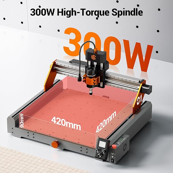 Artsian 01 CNC Router Machine 12000 RPM 300W GRBL Control 3-Axis Engraving 0.1mm Accuracy Spindle Laser Mode Switch Industrial Workrange 16.53''x16.53''x3.54'' Engraver 98% Pre-Assembled