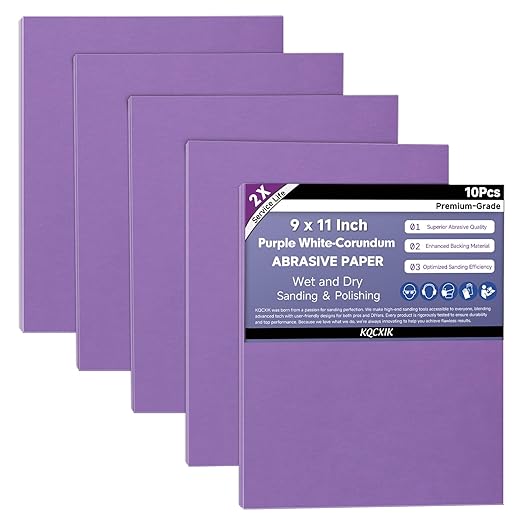 Premium White Corundum 1500 Grit Sandpaper, 9 x 11 Inch Wet Dry Abrasive Sheets for Wood Metal Automotive Fine Sanding and Polishing 10Sheets