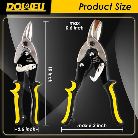 DOWELL 10 Inch Aviation Tin Snips Left, Heavy Duty Cut Metal Shears for Sheet Metal, Chrome Vanadium Steel Blade, Ideal for DIY Enthusiasts, Handymen and Industrial Repairs