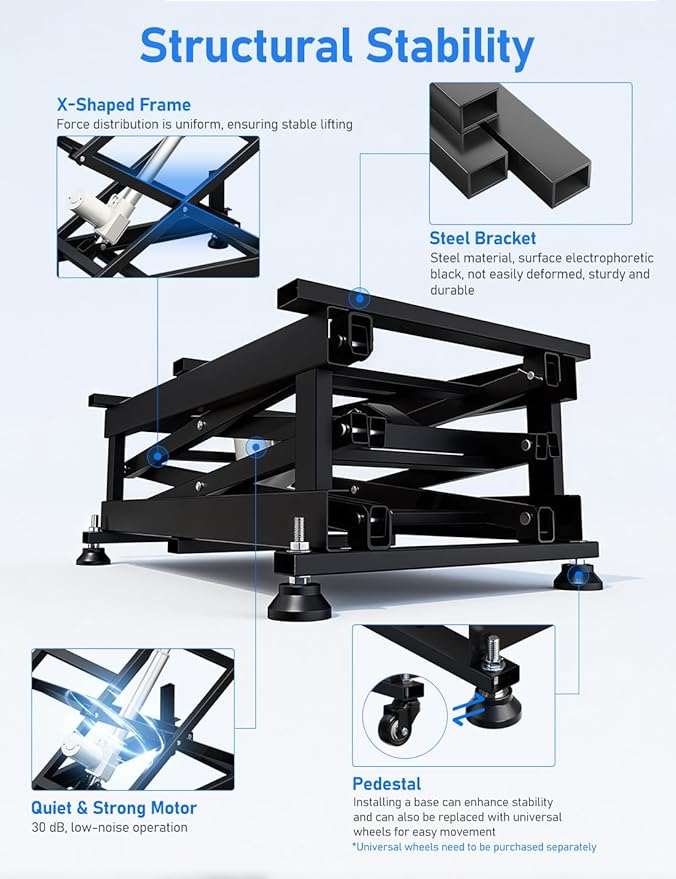 DIHOOL Electric Scissor Lift Table, 200Lbs, 10.43"-50.39" Height Adjustable Lifting Platform, Super Quiet with Remote & WiFi Control, Obstruction Detection, AC/DC Power for Home/Industrial Use