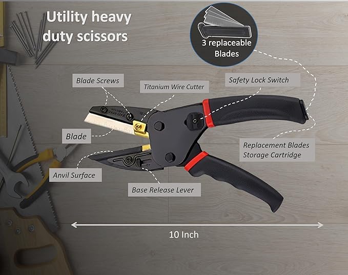 Multipurpose Heavy Duty Scissors All Purpose Utility Industrial Scissors Cutter with Utility Scissor pouch,Electricians Shears- Perfect for plastic, Fibre, Wood, Iron Wire, Soft Pipe