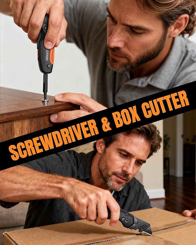 【4-in-1】 Multitool Folding Utility Knife Box Cutter, Navajas para Trabajo, Quick-Change Knife, 【Belt Clip】【Blade Storage】, Gifts for Fathers Dad Papa, Extra 10 SK5 Blades Included