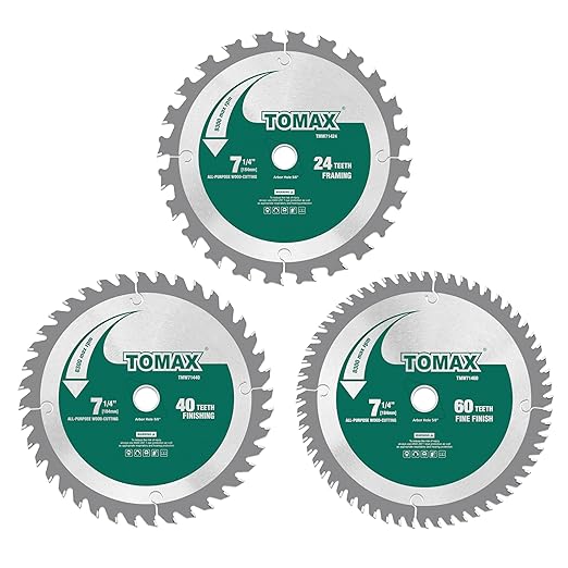 TOMAX 3 Pack Combo 7-1/4 Inch Circular Saw Blades with 5/8" Arbor, TCT ATB 24T Framing, 40T Crosscutting, 60T Finish Saw Blade for Various Wood Cutting