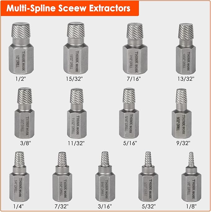 THINKWORK Broken Bolt Extractor Kit, 54 Pieces Easy Out Screw Extractor Set, Lug Nut Removal Tool with Left Hand Drill Bit Set for Removing Damaged, Frozen, Rusted, Rounded-Off Bolts, Nuts & Screws