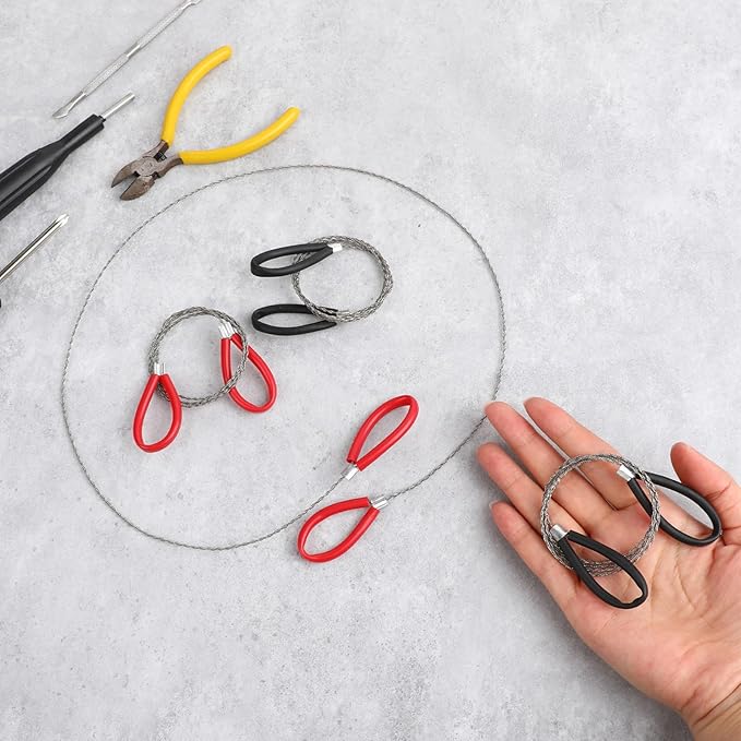 4 Pcs Stainless Steel Cable Saw, Metal Wire Saw Emergency Hand Pocket Survival String Rope Wire Saws PVC Cable Saws for Home Hiking Hunting Camping, 27.56 Inch (Red and Black)