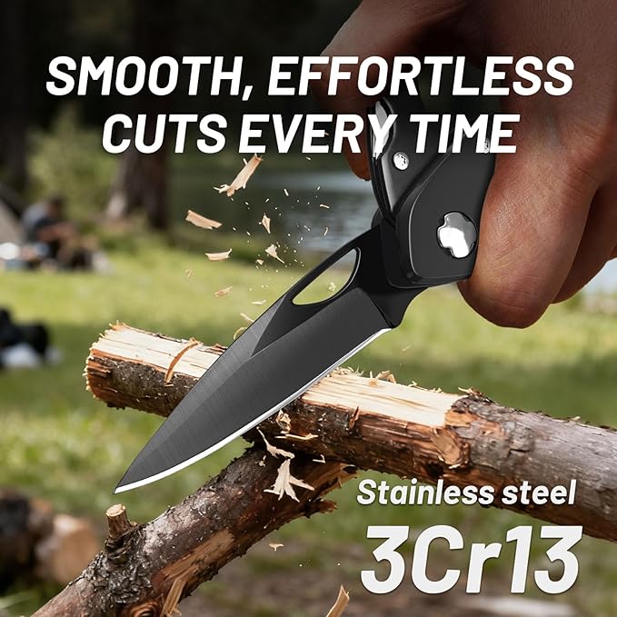 9 in 1 Multitool Carabiner with Pocket Knife, Stocking Stuffers Gifts for Men, EDC Carabiners with Folding Knives, Bottle Opener, Window Breaker and Screwdriver, Survival Gear for Camping Hiking