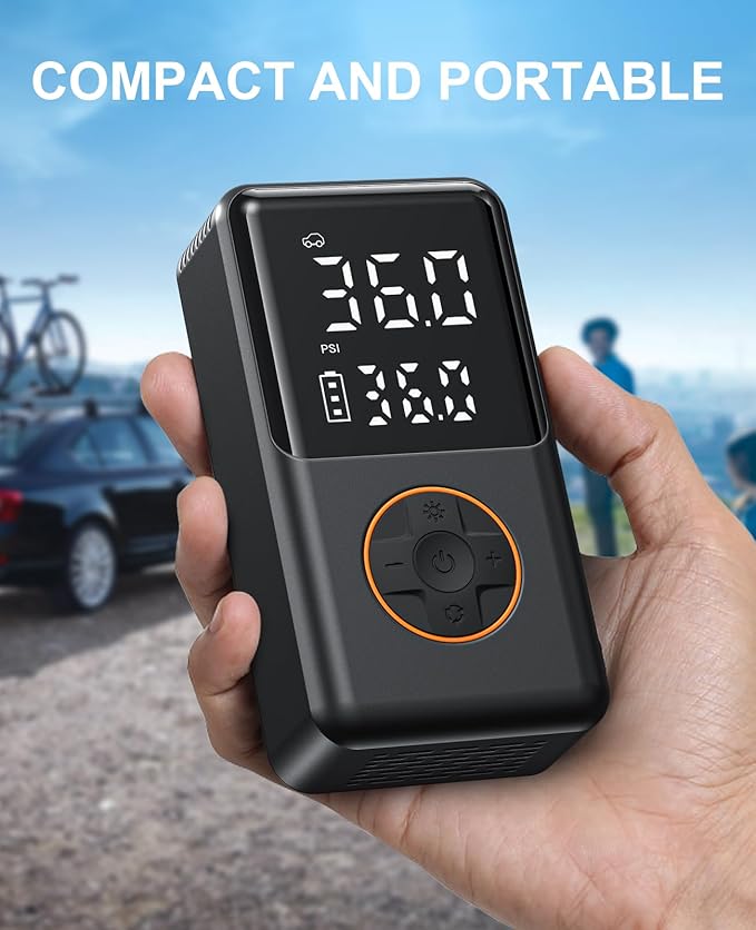Tire Inflator Portable Air Compressor - 150PSI Electric Bike Pump, Auto Shut Off & Digital Pressure Gauge, Cordless Air Pump for Car Tires, Motorcycles, Balls with LED Light