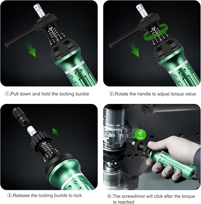Torque Screwdriver 10-80 in.lb, Torque Screwdriver Set with 1/4" Elastic Bit Holder, 1/4" Bit Adapter, Flat, Hex, Torx and Philips Bits, Suitable for Gunsmithing, DIY, Bicycle Maintenance