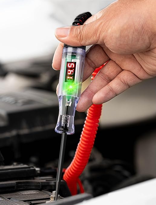 Heavy Duty Automotive Circuit Tester 5-90V Test Light, Digital LED Voltage Tester with Voltmeter, Dual Polarity Indicator & Stainless Probe for Car, Truck, RV, Boat Electrical Fuse Testing