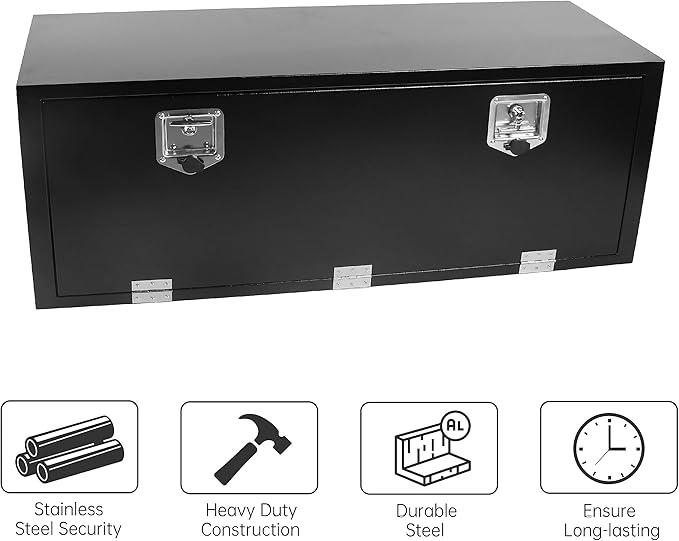 Steel Truck Tool Box, 48’’ Underbody Truck Tool Boxes for Underbed of Truck, Trailer, Rv -Black（48''x18''x18''）