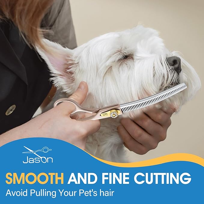 JASON Updated Curved Thinning Shears - 7??Professional Dog Grooming Scissors, 440C Stainless Steel, Adjustable Screws, 20%-25% Thinning Rate Christmas Gift
