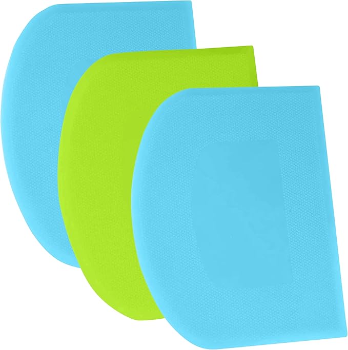 SURDOCA Dough Scraper Bench Scraper - 3P 4.7x3.7" Plastic Flexible Bowl Scraper, Sharp Edge & Angles Cake Scraper. Non-Slip Bakeware Decorating Tools Sculpting & Modeling Tools - Blue+Green+Blue