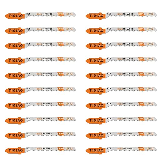 20PCS T Shank Jigsaw Blades Set - BGTEC HCS(SK5) Jig Saw Blades for Wood, Plastic Cutting(T101AO)
