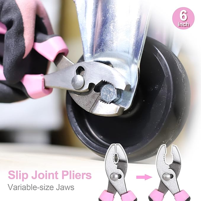 FASTPRO 5-Piece Pink Utility Pliers Set with Storage Bag, Includes Groove Joint, Diagonal, Long Nose, Slip Joint Pliers and 8" Adjustable Wrench