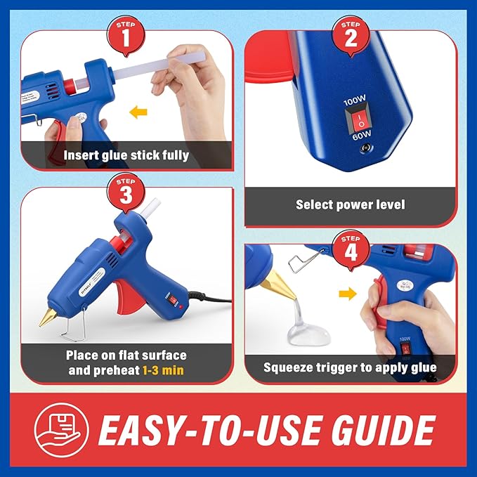 DIYSELF Hot Glue Gun Full Size, 1 Pcs Glue Gun with 20 Extra Glue Sticks, Heavy Duty Hot Glue Guns for Crafts, Repair, Arts, Decorations, and Handmade DIY Projects, Heat Glue Guns 60/100W (Blue)