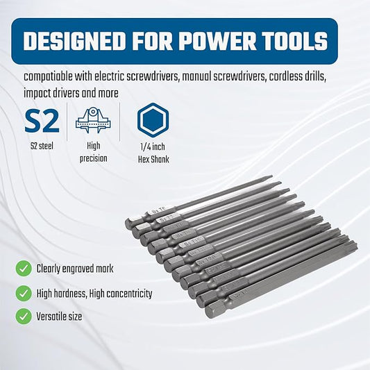 Security Torx Bit Set 11PCS 1/4 Inch Hex Shank 4 Inch/100 mm Length S2 Steel Extended Tamper Proof Star Bit Set with Magnetic for Power Screwdriver Drill Impact Driver