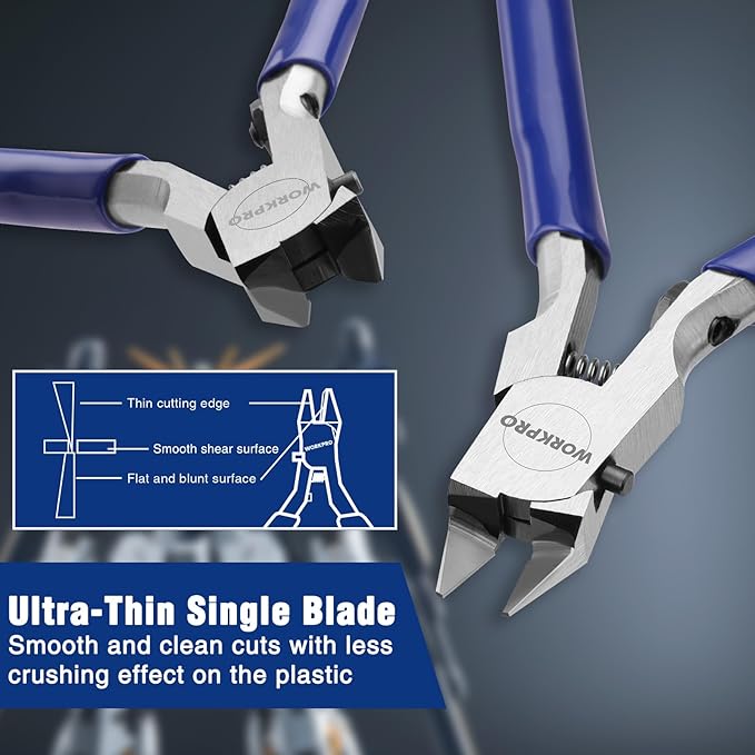 WORKPRO 4.7" Model Nippers Tool, Ultra-thin Single Blade Nipper for Plastic Model, Non-slip Sprue Cutter for Model Building Repairing and Fixing
