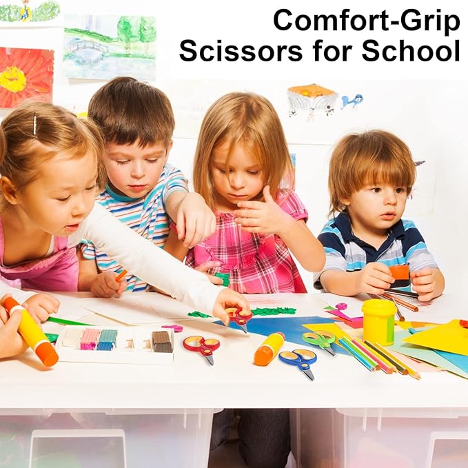 Reginary 48 Pcs Kids Scissors Bulk 5 Inch Student Children Blunt Tip Safety Scissors Multipurpose Rounded Tip for Office Home School Craft Supplies, Multicolor