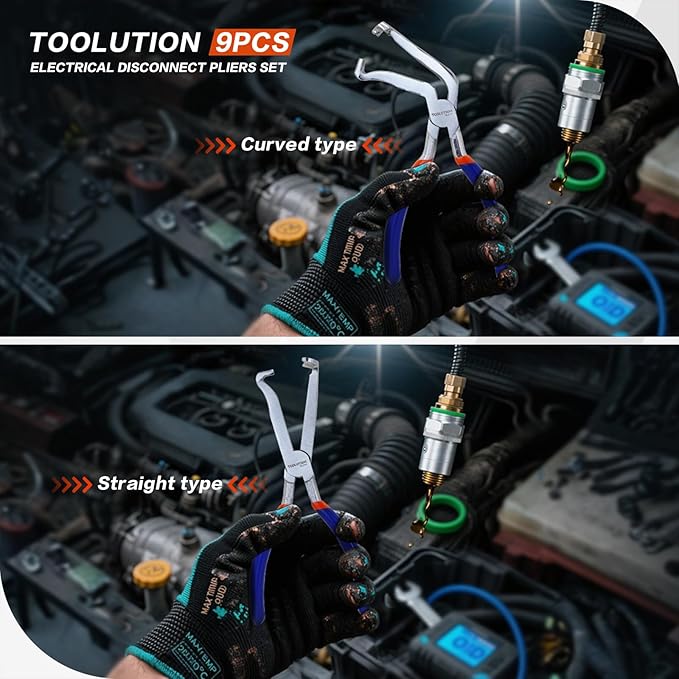 9-Piece Hose Clamp, Hose Clamp, Fuel Line, Electrical Disconnect & Snap Ring Pliers Kit with Internal/External Circlip Pliers, C Clip Lock Ring Tools, Ergonomic Non-Slip Handles