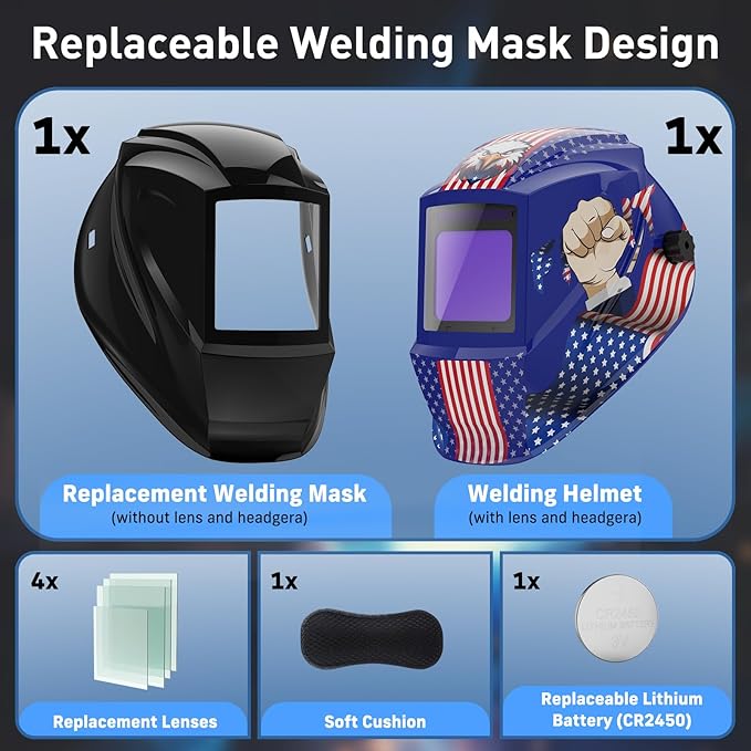 2 Pcs Large Viewing Screen 3.94?씳?.82??Welding Helmet Auto Darkening, True Color Welding Hood with 4 Arc Sensor Solar Powered, Wide Shade 4-5/5-9/9-13 for TIG MIG ARC Grind Welding Mask