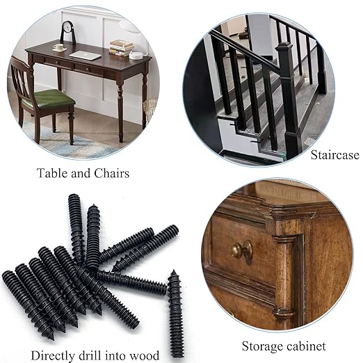 12 Pack 1/4-20 x 1-1/2 Inch Black Hanger Bolts 1/4-20" Double Headed Bolts 1/4 Wood Dowel Screw Self-Tapping Screw Hanger Bolts for Furniture Screws Double Screw Threaded Rods Bolt 37mm Length