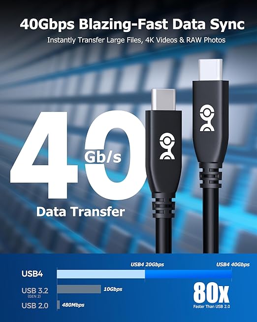 Cable Matters 40Gbps USB 4 Cable - 2.6ft, Supports Up to [8K@60Hz / 4K@240Hz Video, 240W Charging, 40Gbps Data Transfer] USB4 Cable, Black, Compatible with Thunderbolt 4, MacBook, XPS, Surface Pro