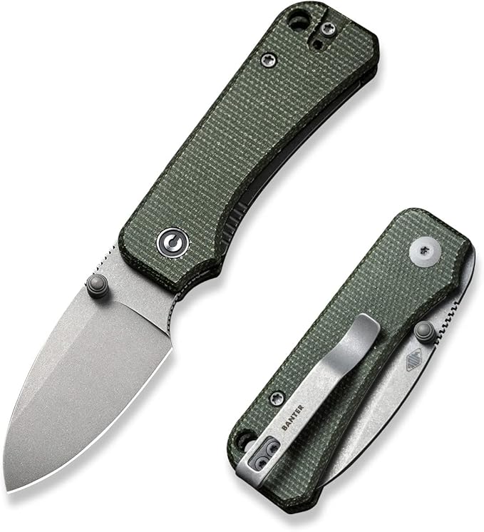 CIVIVI Baby Banter Pocket Knife for EDC, Ben Petersen Folding Knife with 2.34 in Nitro V Blade Green Micarta Handle, Titanium Thumb Stud Opener C19068SB-1(Green)