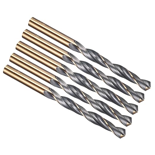 PATIKIL 8mm Drill Bit, Jobber Straight Shank 4341 High-Speed Steel 118째 Black and Gold Finish for Medium-Hard Metal Steel Acrylic - 5 Pack