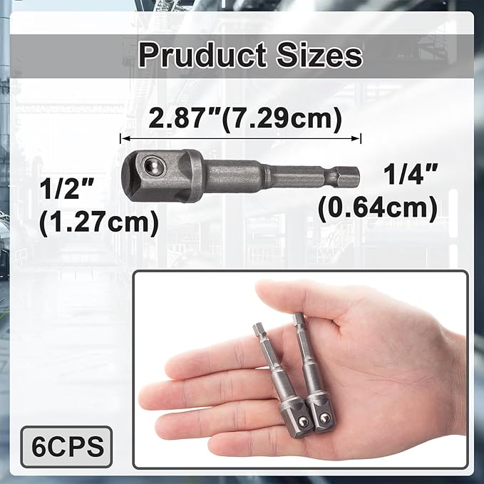 6 PCS 1/2 inch Impact Socket Adapter, Extension Adapter Bits for Impact Driver, Impact Driver Power Bits Set for 1/4-Inch Hex Shank Power Drill for Workplace, Automotive DIY