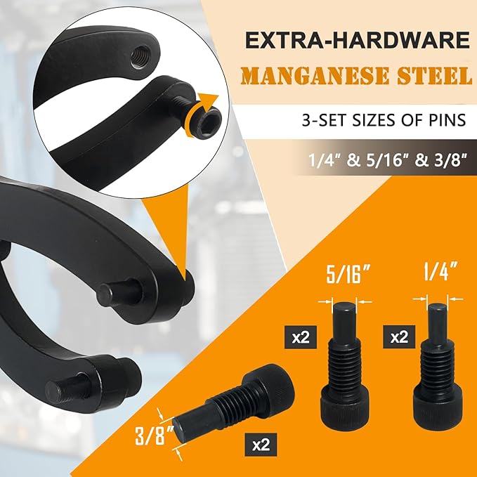 ADLMPW Heavy Spanner Wrench, Adjustable Gland Nut Wrench, Equipped with 1/4", 5/16", and 3/8" Pins, Gloves and Towels, Forged from Hardness Manganese Steel, for Removing Hydraulic Cylinders