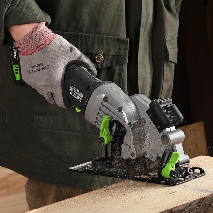 GALAX PRO 20V Cordless Mini Circular Saw 4-1/2" - 2.0Ah Battery, Laser/Rip Guide, 2 Blades(24T+60T), 3400RPM, 1-11/16" Cutting Depth