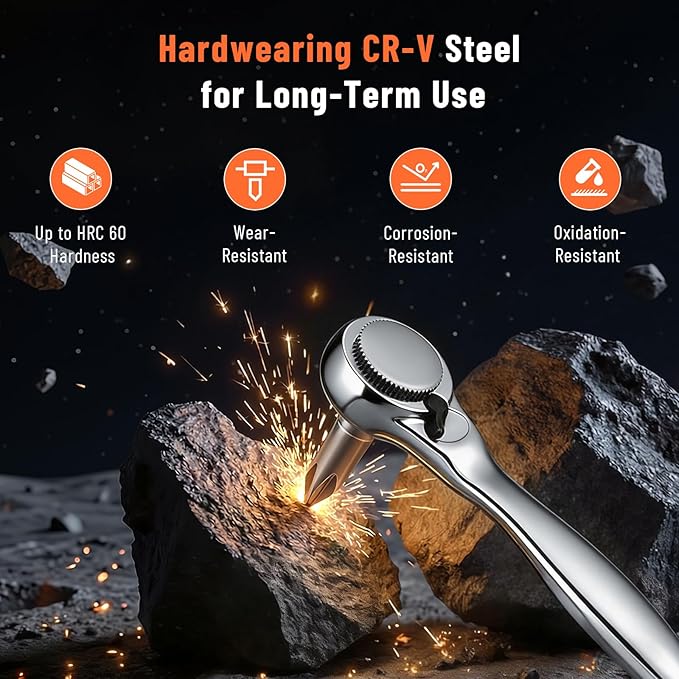 Katerk 28 in 1 Magnetic Screwdriver Set, 90 Degree Offset Ratcheting Wrench, Mini Ratchet Wrench Set, Right Angle Ratcheting Screwdriver Set and Bit with Metric Socket Set for Tight Spaces