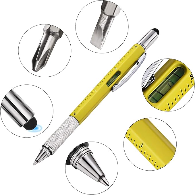 Zhanmai 8 Pcs Multitool Pens 6 in 1 Multi-tool Pen Set with Refills for Men's Birthday Gifts, Christmas Stocking Stuffers for Men Dad Husband (Gold,Black,Silver,Yellow)