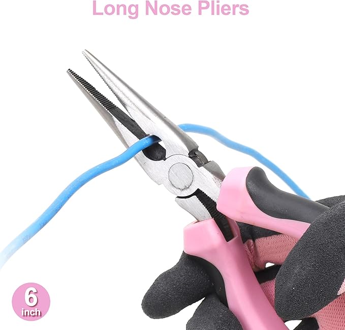 FASTPRO 5-Piece Pink Utility Pliers Set with Storage Bag, Includes Groove Joint, Diagonal, Long Nose, Slip Joint Pliers and 8" Adjustable Wrench