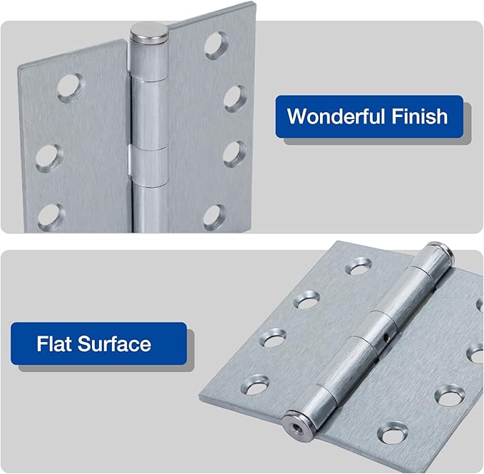 2 Pack Commercial Door Hinges 4" x 4 Inch Heavy Duty Thick 3.3mm Square Exterior Door Hinges Satin Brushed Chrome Standard Hardware for Wood Shed Barn Basement Shop Garage Loft Double Bifold Doors