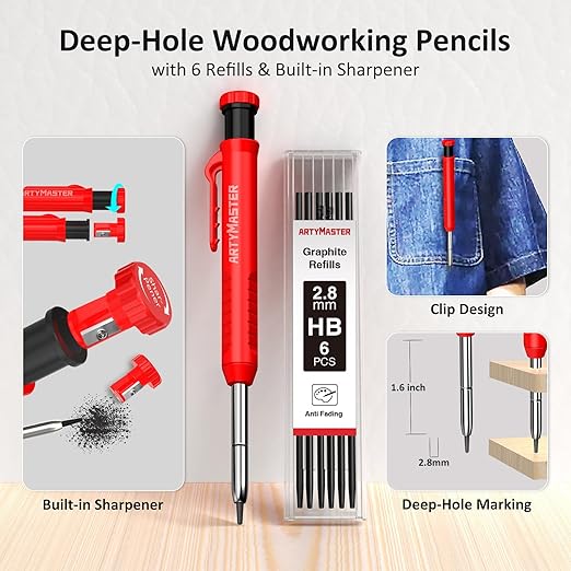 8 inch 3D Multi-Angle Measuring Square Ruler, WT103C High Precision Hole Scribing Woodworking Tools, 0-90째 Aluminum Alloy Carpenter Square with Stair Gauges, Carpenter Pencils 6 Refills.