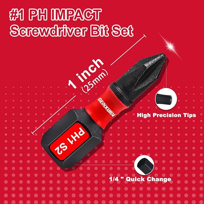 Impact Tough #1 Phillips 1 in. Insert Driver Bits,15Pack Bulk PH1 Screwdriver Bits Set