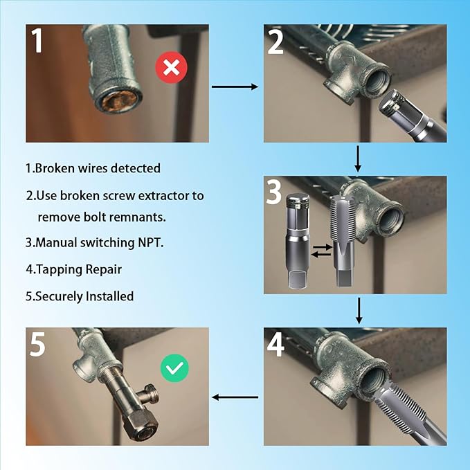 DKIBBITH 2-Piece Pipe Extractor and NPT Tap Set 1" - Heavy Duty Carbon Steel Tools for Removing Broken Threaded Pipes & Cutting Accurate NPT Threads - Plumbers Mechanics DIY with Storage Case.