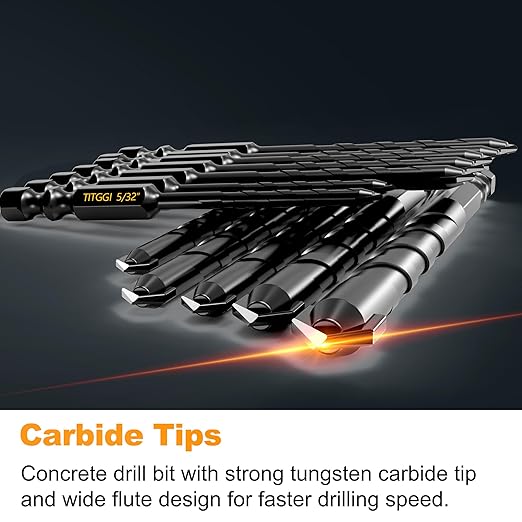 Concrete Drill Bit Set 12PCS - Masonry Drill Bit, Professional Masonry Drill Bit Set for Concrete/Glass/Brick/Cement/Tile/Wood/Etc, Industrial Strength Carbide Drill Bits Tip, 5/32"-1/2" by TITGGI