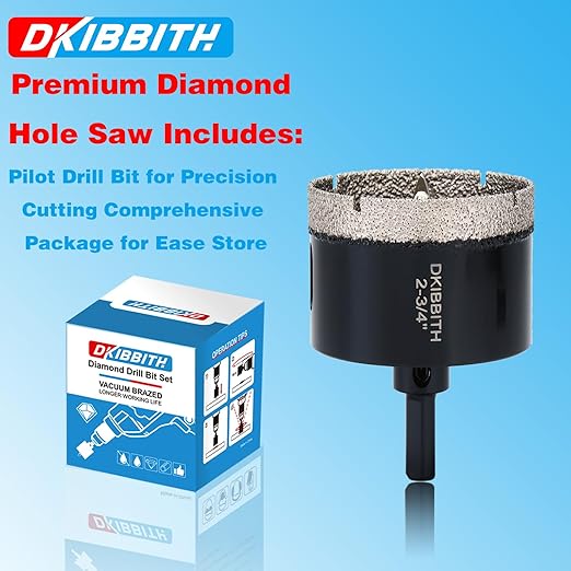 2-3/4" Diamond Hole-Saw Bits with Pilot Drill Bit 2-3/4 in Diamond Tipped Tile Hole Saws with Guiding Bit for Accurate Drilling, for Porcelain Tile Ceramic Pottery Granite Stone Glass Bottles 70mm