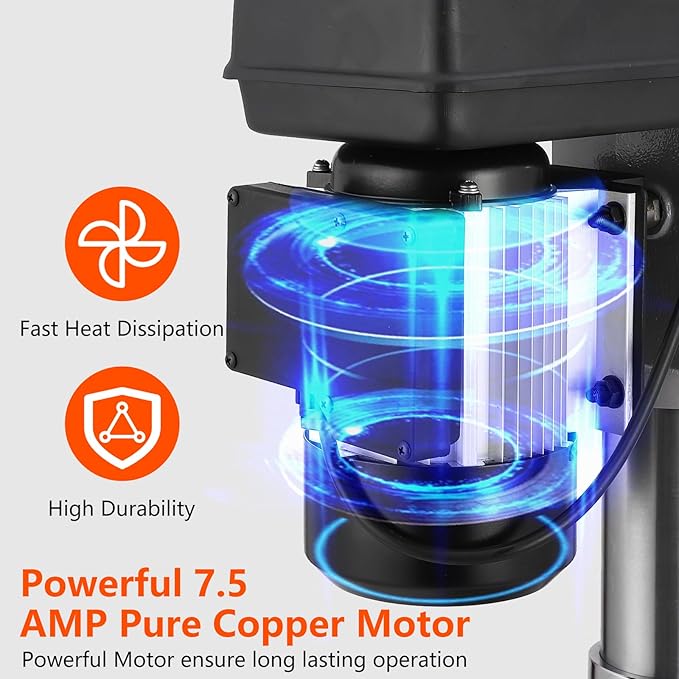 13 In Floor Drill Press, 7.5 Amp 120V Pure Copper Motor, 288-3084 Rpm Variable Speed Cast Iron Bench Drill Press, 0-45° Tilting Worktable, Tabletop Drilling Machine for Wood Metal