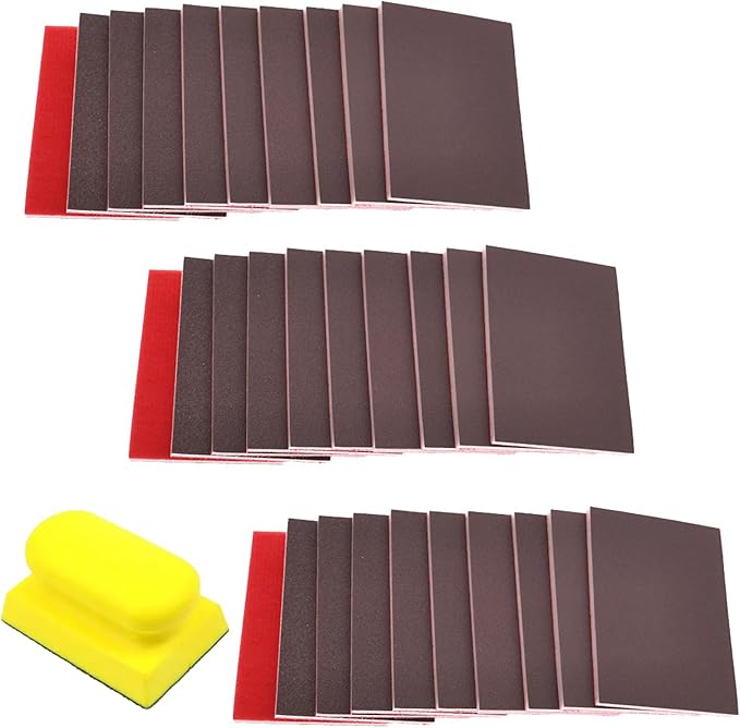 30Pack 3x4 Inch Sanding Sponge Set, Grit 120-3000 with Sanding Blocks, Includes Sandpaper Assortment Reusable for Wood/Metal/Drywall, Dry or Wet Use